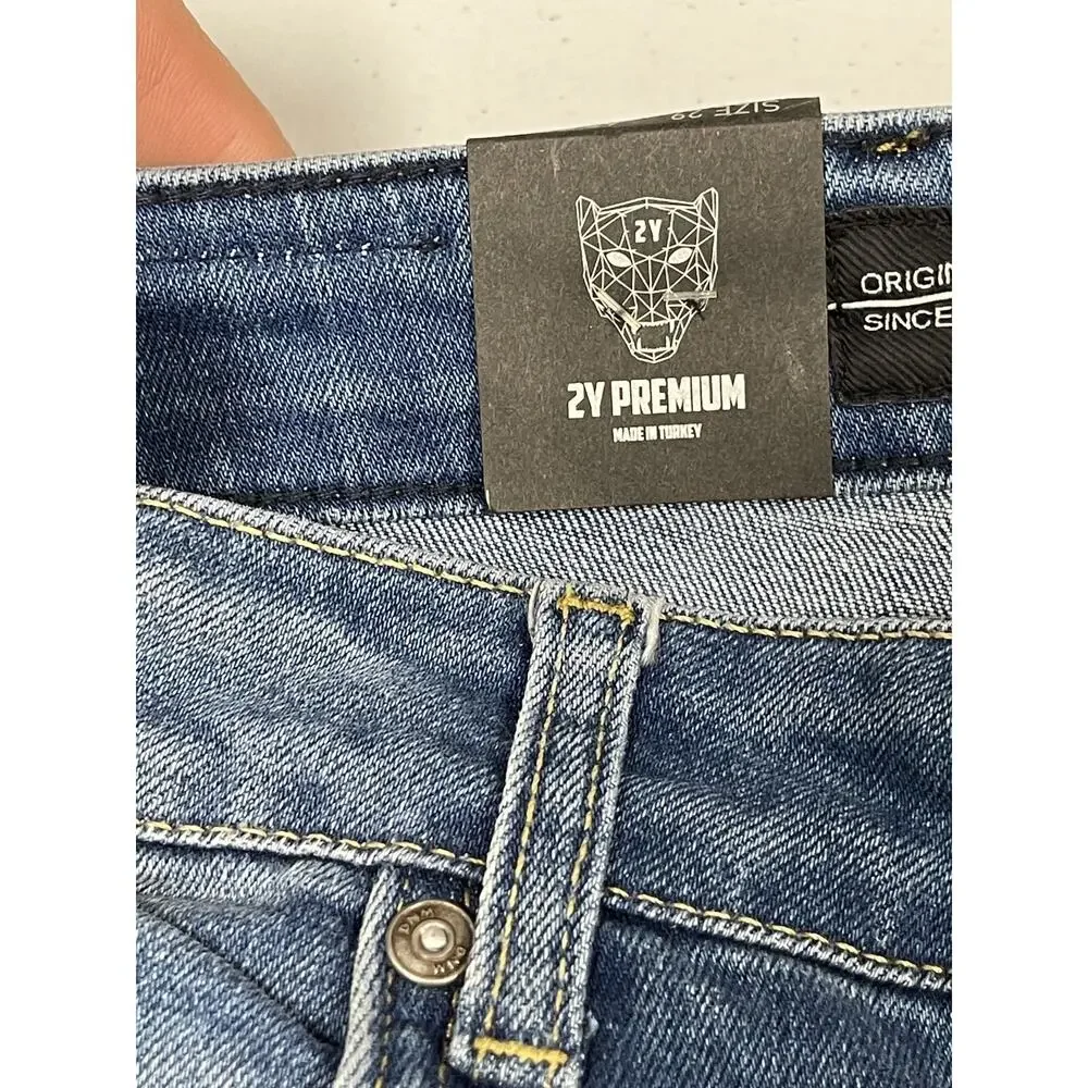2Y Premium Jeans Mens 29x30 Atari Embroidery Joystick Ripped Destroyed N289